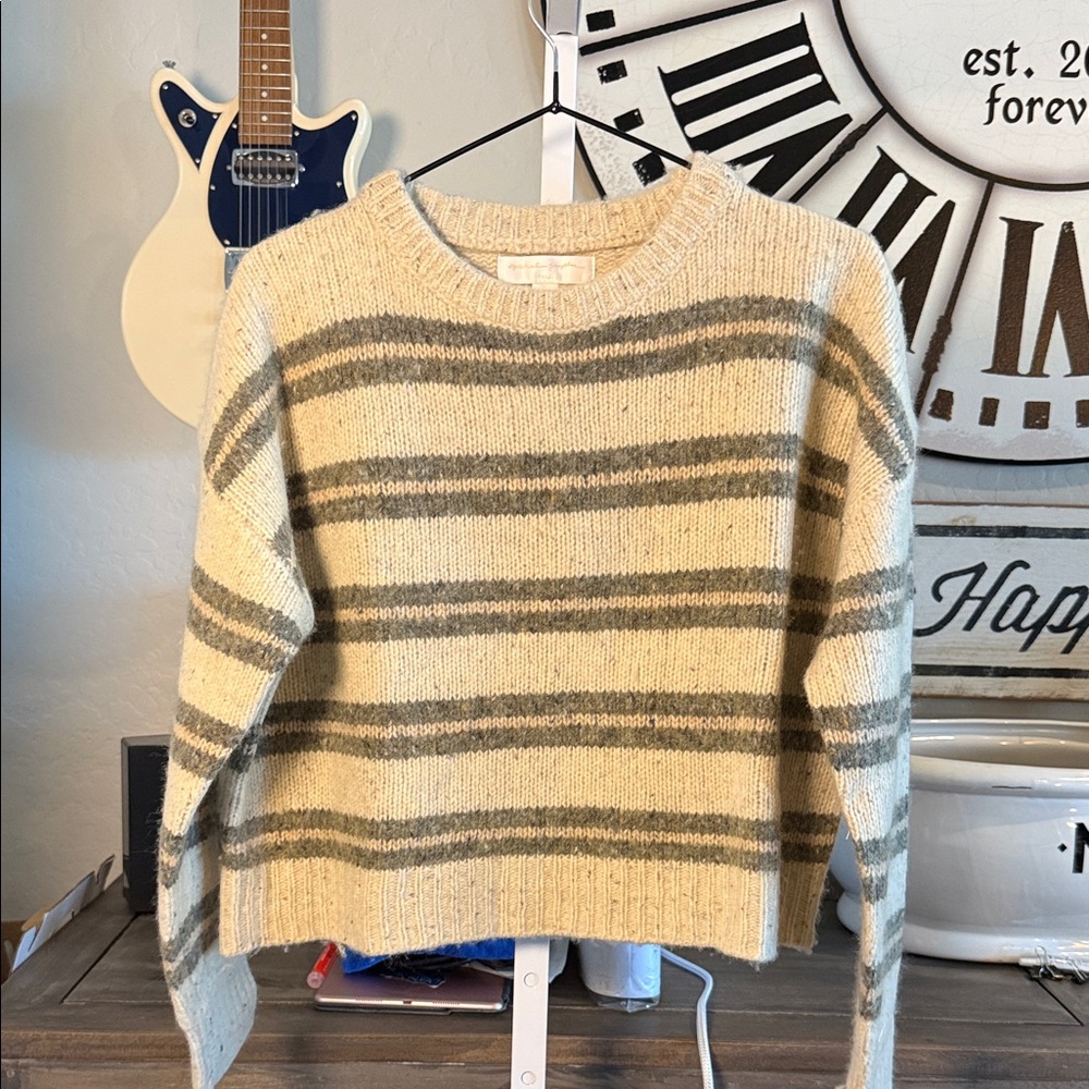 SPIRITUAL GANGSTER Striped Cream and Gray MENS SWEATER